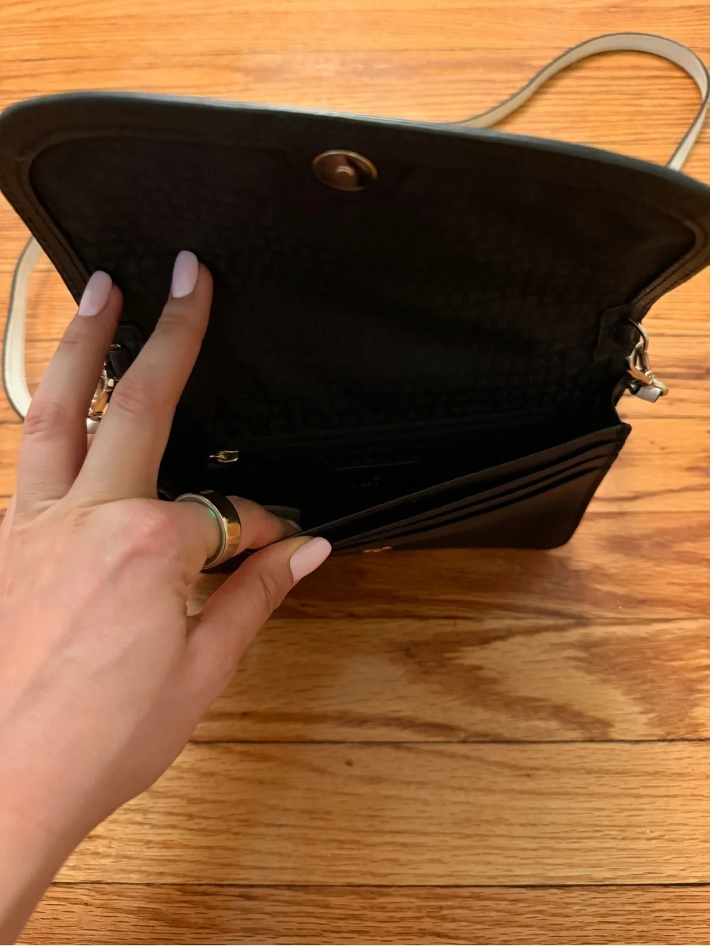 kate spade White and Black Leather Two-Tone Crossbody